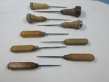 Lot Early Wooden Handle Ice Picks & Scratch Awl Punch Picks