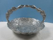 Collectible Arthur Court Aluminum Hollowware Grape Pattern 12" Swing Handle Oval Basket
