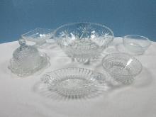 Lot Pressed Glass Dome Cloche Covered Butter Dish, Anchor Hocking Prescut Clear 10 1/2" Round