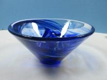 Gorgeous Studio Art Glass Kosta Boda Sapphire Blue/White Flowing Waves Design Tempera