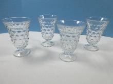 Set of 4 Fostoria American Clear Pattern 2056 Stem Cube Motif 5 3/4" Iced Tea Footed Goblets