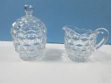 3 pc. Fostoria American Clear Pattern Large 4 1/4" Creamer and Covered Sugar Barrel