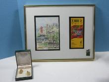 Collectors Sculptured Watercolor Atlanta 1996 w/ Olympiad Games of XXVI Ticket and Pin