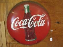Collectors Coca-Cola Red Button 24" Disc Advertising Sign w/Bottle Logo