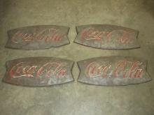 Set of 4 Collectors Red Coca-Cola Fish Tail Sign Advertising Trade Signs Approx 26" x 11 3/4"