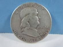 1950 Franklin Silver Half Dollar Liberty Bell Coin Philadelphia No Mint Mark 90% Silver