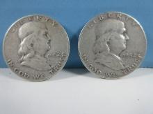 2-Coins 1952-D Franklin Silver Half Dollar Liberty Bell Coins Denver Mint Mark 90% Silver