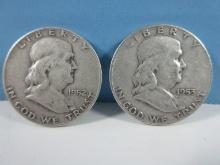 2-Coins 1952-D/1953-D Franklin Silver Half Dollar Liberty Bell Coins Denver No Mint Mark 90%
