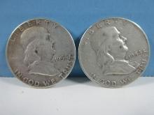 2-Coins 1954/1954-D Franklin Silver Half Dollar Liberty Bell Coins Philadelphia No Mint Mark/