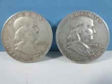 2 Coins-1959/1960 Franklin Silver Half Dollar Liberty Bell Coins Philadelphia NO Mint Mark