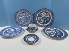 Lot 2 Myott Son and Co. Blue Willow 9 7/8" Plates, 5 pcs. Churchill Blue Willow 2 Plates 10 1/4"