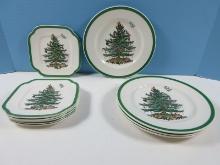 10 pcs. Spode China Christmas Tree Green Trim 5 3/4" Square Bread and Butter Plates and 4 Salad