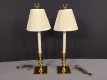 2 Brass Candlestick Style Table Lamps