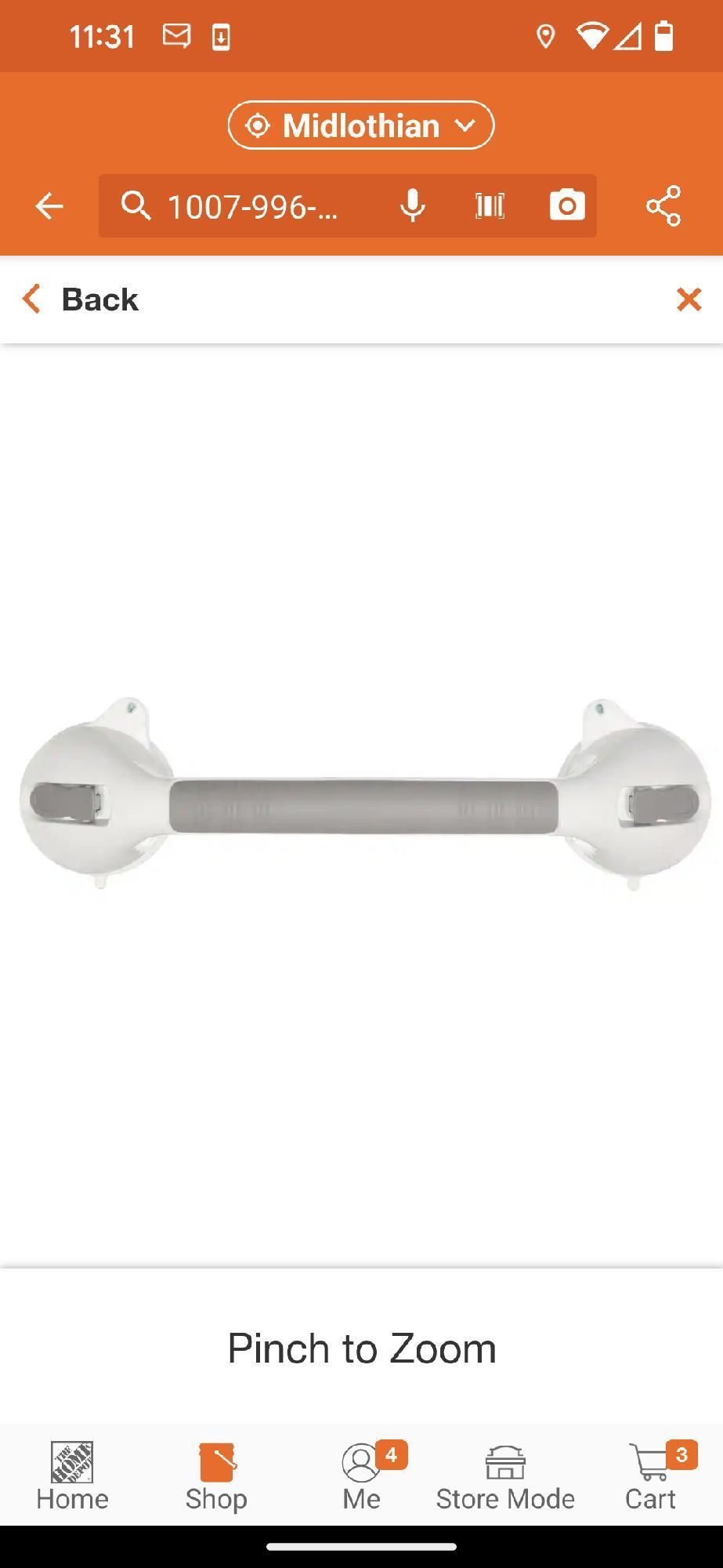 Lot of 2 Glacier Bay 16-1/2 in. x 1-1/4 in. Suction Assist Bar with Suction Indicators in White,