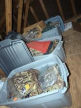 (ATTIC) LARGE LOT OF HUNTING CLOTHING TO INCLUDE, JACKETS, PANTS, HOODIES, WINTER RUN, FIELD AND