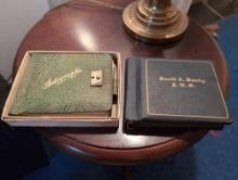 (DBR1) LOT OF (2) ANTIQUE AUTOGRAPH BOOKS TO INCLUDE: A GREEN ONE WITH A BRASS LOCK & GOLD WRITING &