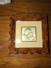 (MBR) ITALY RELIGIOUS ART STERLING SILVER IN RELIEF FRAMED MARY AND BABY JESUS 6.5" SQ, HAS