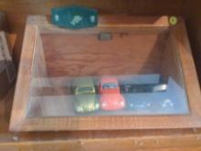 (SBD) Decorative Glass Box with Wood Sides with 4 Model Cars Inside, Approximate Dimensions - 9" H