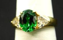 14K Yellow Gold - Ring - Size 6 - 4.5 Grams TW with CZ & man made emerald