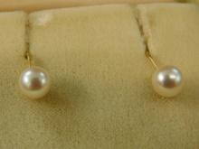 14K Yellow Gold - Pierced Earrings - Pearl - 1.6 Grams