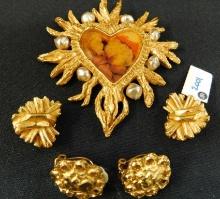 Designer Christian Lacroix- Brooch and 2 Pairs of Clip On Earrings - France
