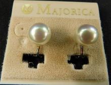 Fine Majorica Sterling and Pearl Clip In Earrings