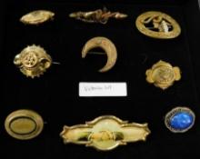 9 Pieces of Victorian Costume Jewelry Brooches