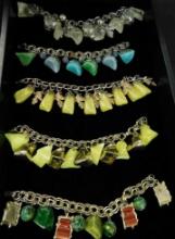 Tray Lot of 5 Vintage Costume Jewelry - Charm Bracelets - West Germany