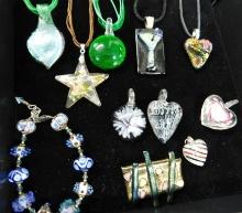 Tray Lot of Costume Jewelry - Art Glass - 5 Necklaces - 5 Pendants - 1 Bracelet