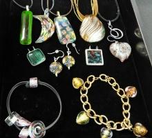Tray Lot of Costume Jewelry - Art Glass - 5 Necklaces - 2 Bracelets - 2 Pendants - 1 Pair of