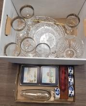 BOX OF MISCELLANEOUS: CRYSTAL SANDWICH STAND