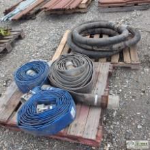 1 ASSORTMENT. 2 PLTS HOSE AND FITTINGS INCL: 4IN DISCHARGE, 3IN SUCTION, 2PLTS MISC CAMLOCK FITTINGS