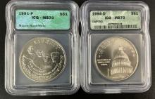 (2) US $1 Commemorative Silver Coins