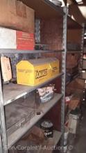 2 Shelving Units with Hard Hats, Reciprocating Saw, Etc