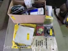 Lot on Table of Various Belt Sander Sandpaper, Profax Liner, Wire Brushes, Maxi Discs