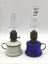Pair of Nutmeg Miniature Kerosene Lamps-