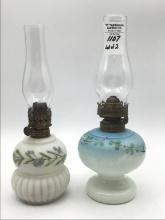 Lot of 2 Sm. Kerosene Lamps w/ Floral Painted