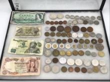 Lot of 88 Various Foreign Coins & Currency