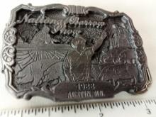 BELT BUCKLE NATIONAL BARROW SHOW AUSTIN MN 1988 LIMITED EDITION #2 OF 100. DIST BY HOWE ADV