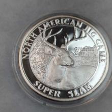 NORTH AMERICAN BIG GAME SUPER SLAM HUNTING CLUB COIN ONE TROY OUNCE .999 FINE SILVER