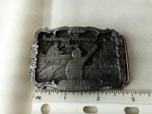 BELT BUCKLE NATIONAL BARROW SHOW AUSTIN MN 1988 LIMITED EDITION #42 OF 100 DIST BY HOWE ADV