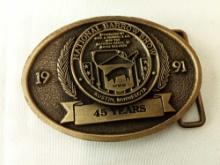 BELT BUCKLE NATIONAL BARROW SHOW AUSTIN MN 1991 LIMITED EDITION # 46 OF 100 DIST BY HOWE ADV