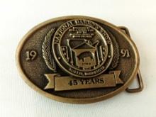 BELT BUCKLE NATIONAL BARROW SHOW AUSTIN MN 1991 LIMITED EDITION #89 OF 100 DIST BY HOWE ADV