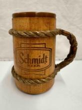 SCHMIDT BEER WOODEN STEIN WITH REMOVABLE INNER CUP