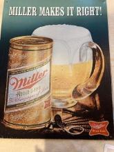 MILLER MAKES IT RIGHT! MILLER HIGH LIFE BEER TIN SIGN 12.5"X16" 2002