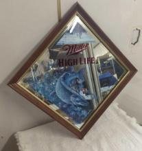 MILLER HIGH LIFE "TIP-UP" MIRRORED BEER SIGN 1994 18"X 18"