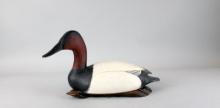 Terry Ward Canvas Back Drake Hand Carved Duck 1991 on Live Edge Wood Slab, Canada