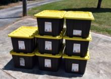 8 Crates: Seven HDX 27 Gallon Tough Tote Storage Crates & One Greenmade 27 Gallon Storage Crate