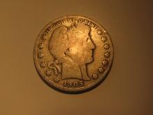 1905-S USA Silver Barber Half Dollar