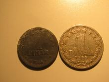 Foreign Coins: Yugoslavia 1945 (WWII)  & 1965 1 Dinaras